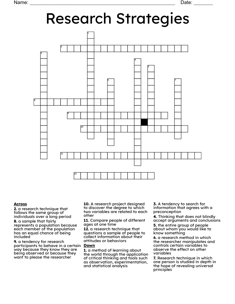 Research Strategies Crossword