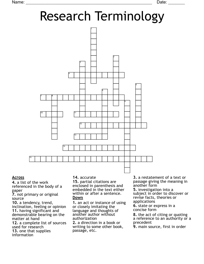 Research Terminology Crossword