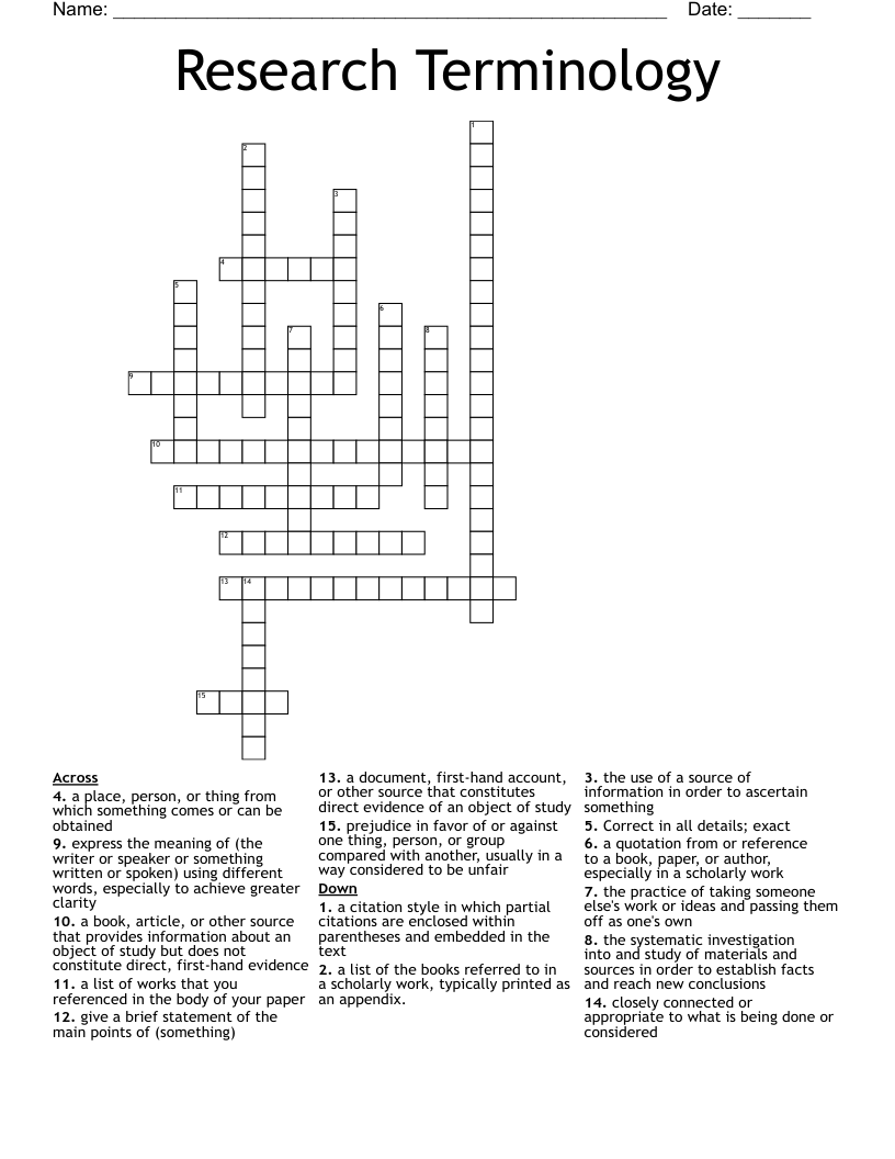 Research Terminology Crossword