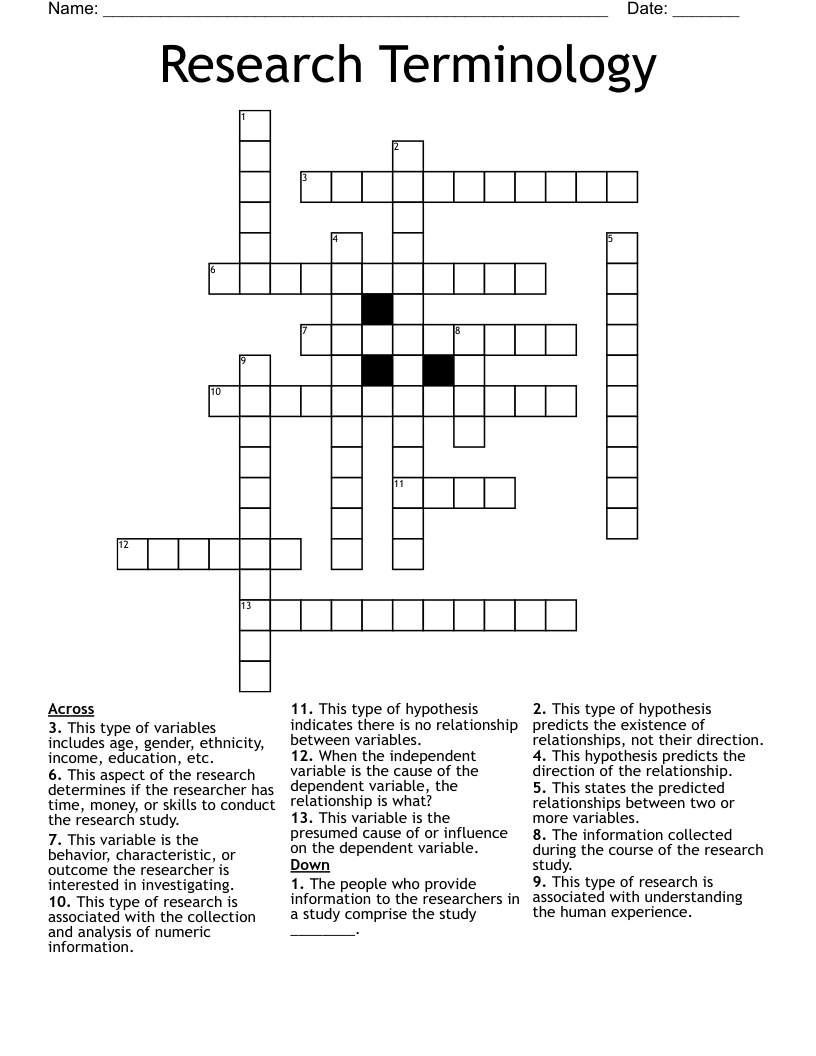 Research Terminology Crossword