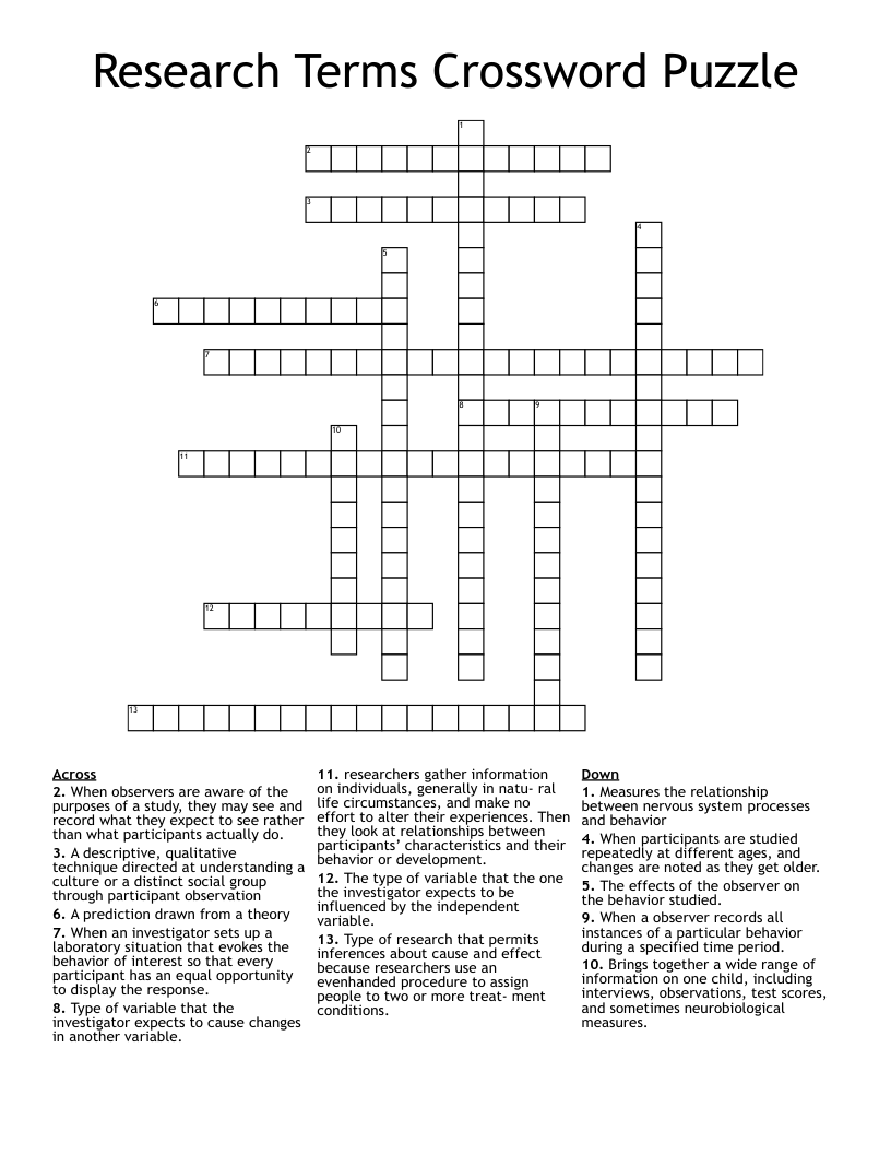 Research Terms Crossword Puzzle