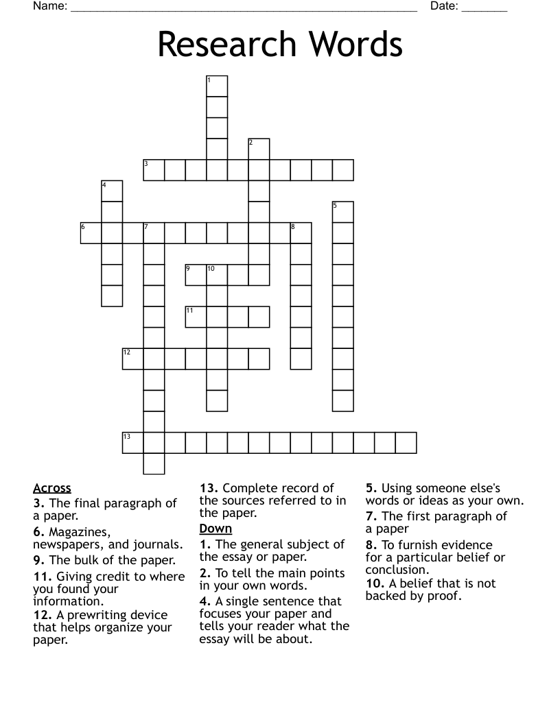 Research Words Crossword