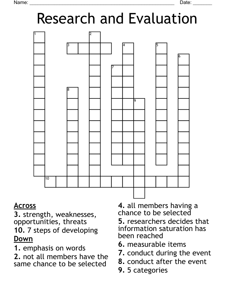 Research and Evaluation Crossword
