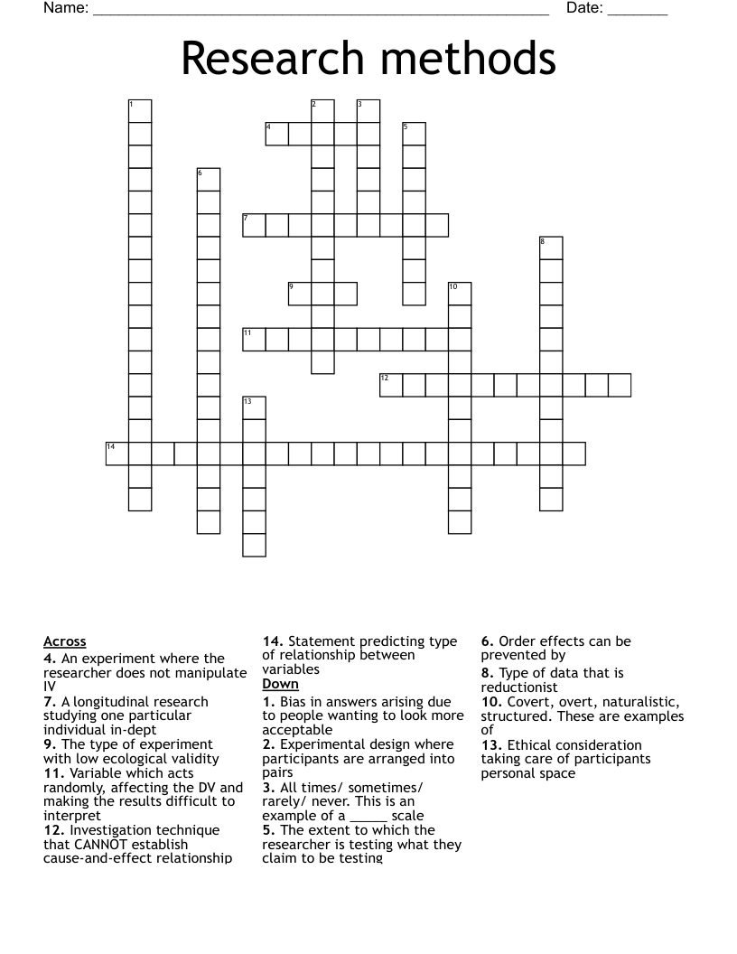 Research methods Crossword