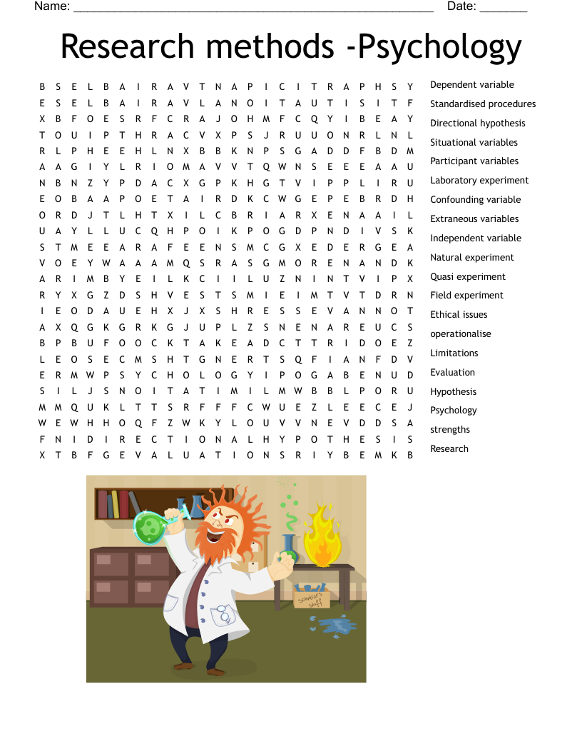Research methods -Psychology Word Search