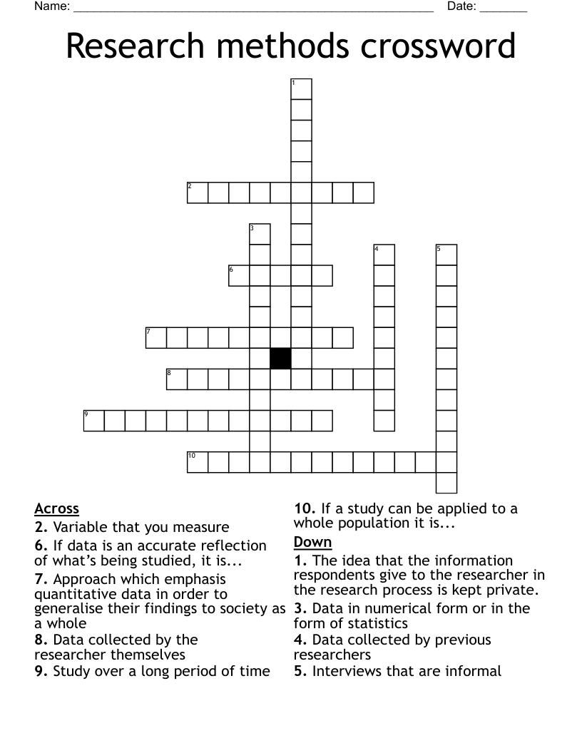 Research methods crossword 