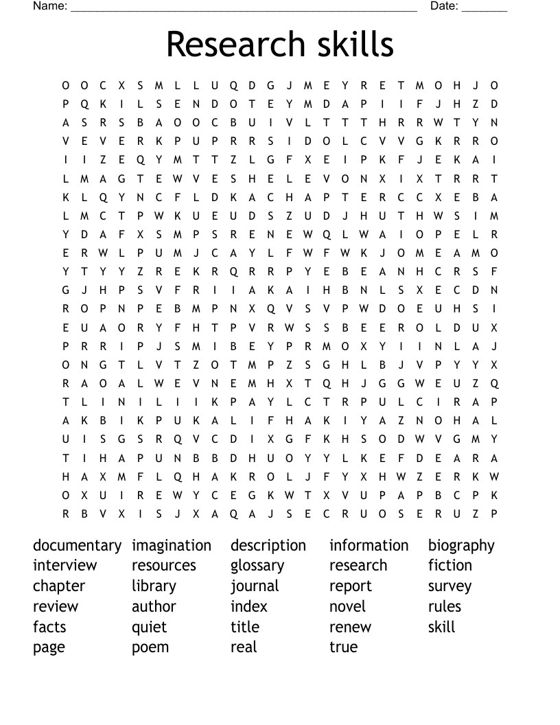 Research skills Word Search