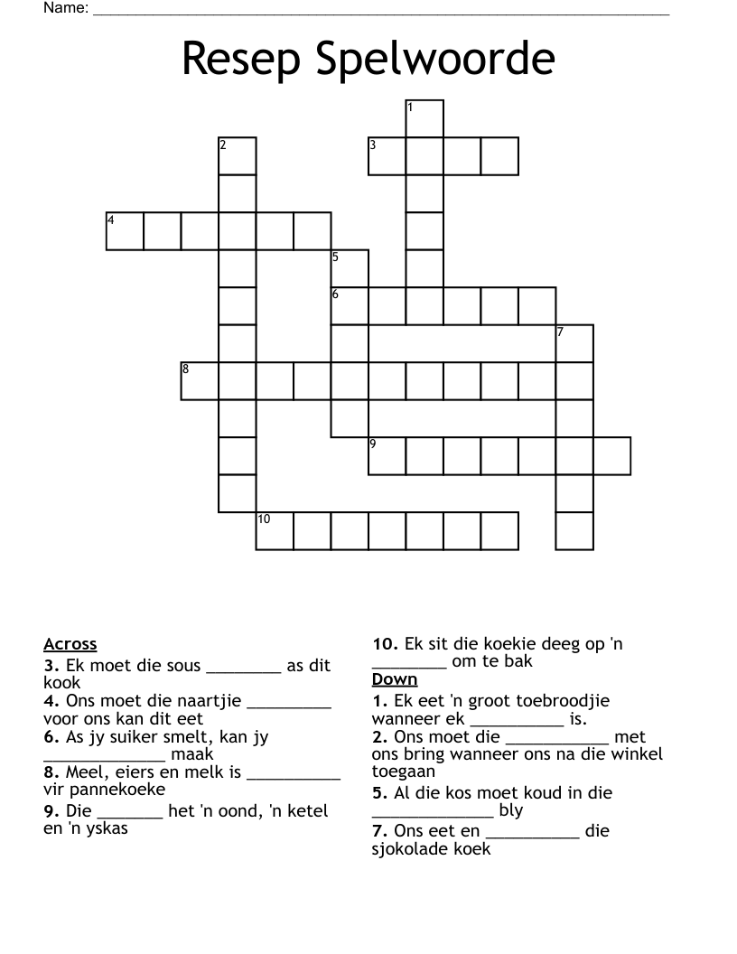 Resep Spelwoorde Crossword