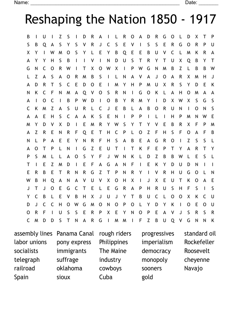 Reshaping the Nation 1850 - 1917 Word Search