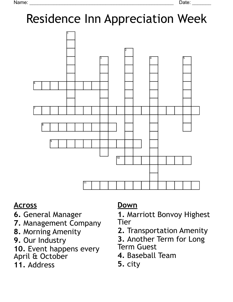 Residence Inn Appreciation Week  Crossword