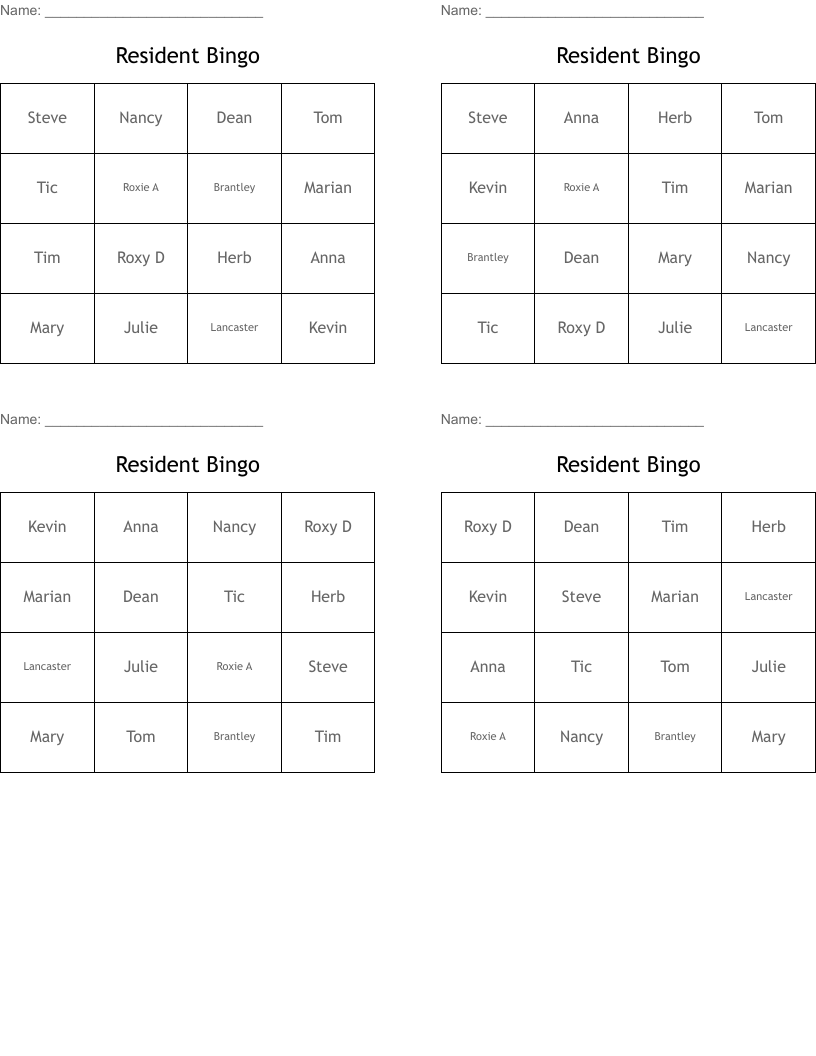 Resident Bingo
