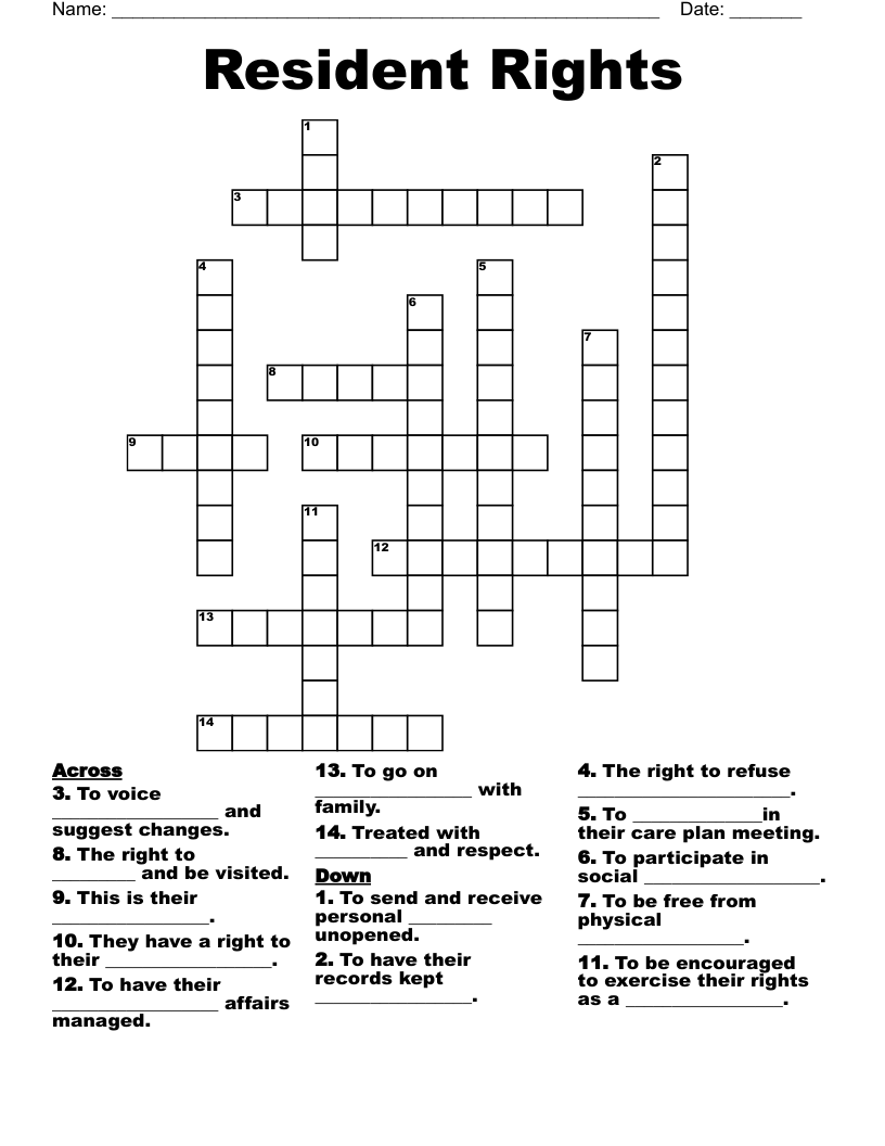 Resident Rights Crossword