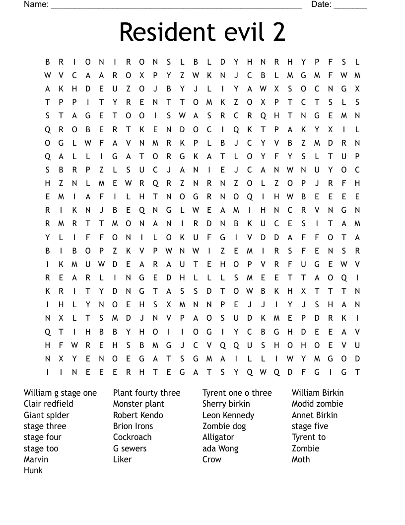 Resident evil 2 Word Search