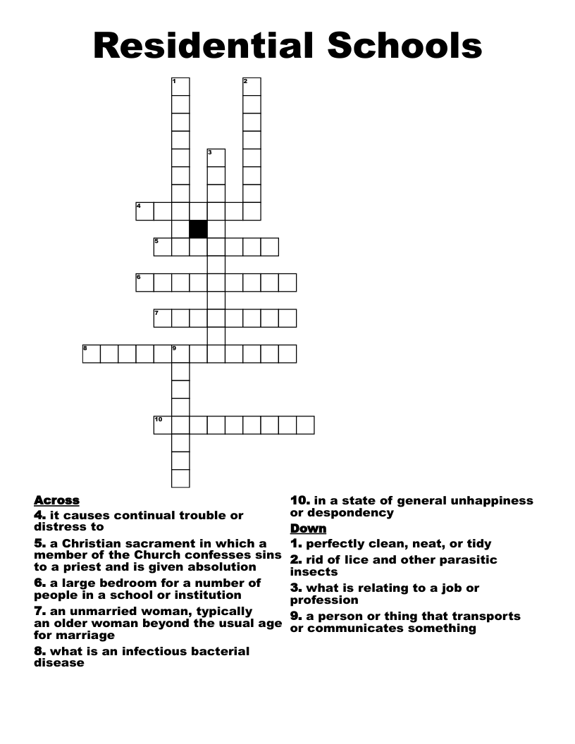 Residential Schools Crossword