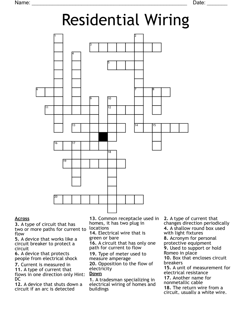 Residential Wiring Crossword