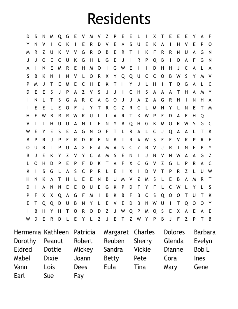 Residents Word Search