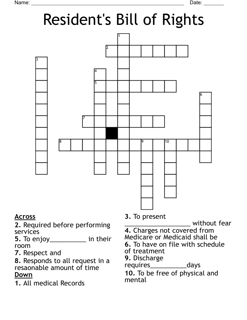 Resident's Bill of Rights Crossword