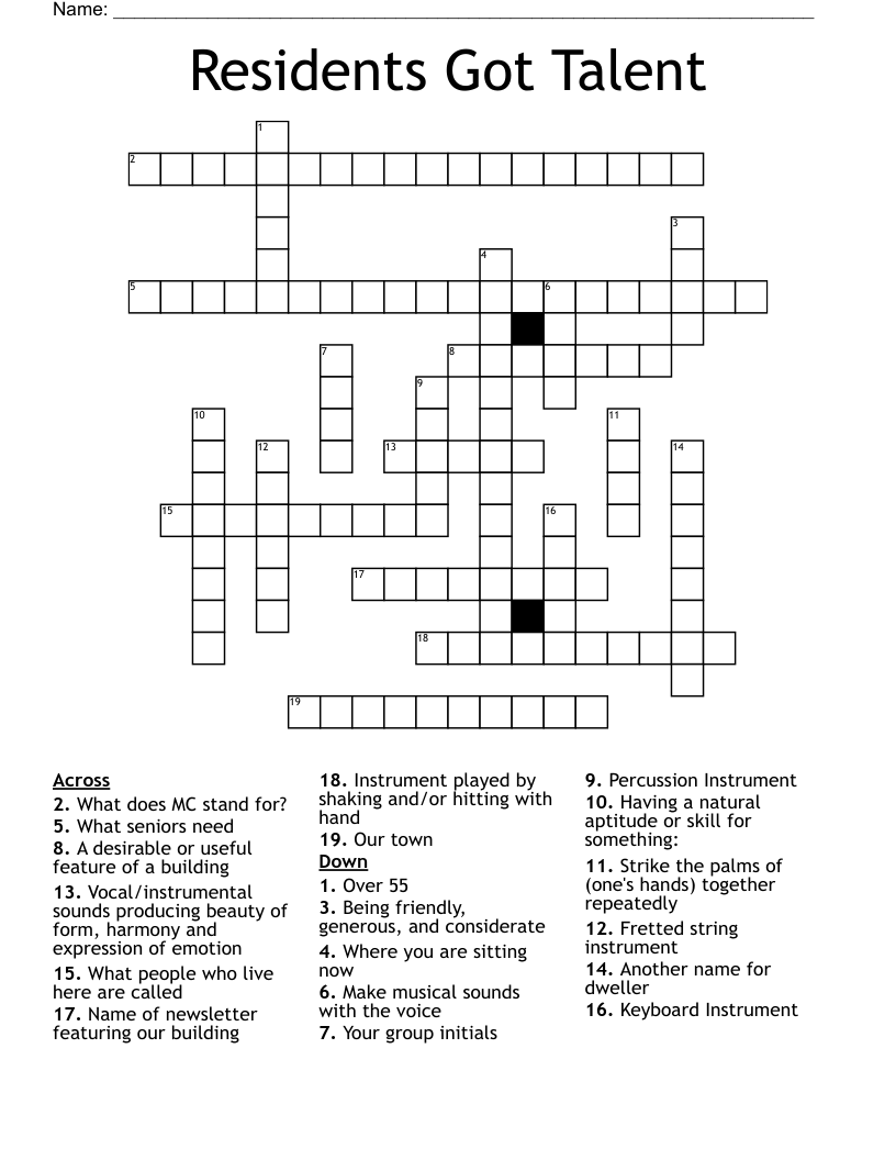 Residents Got Talent Crossword