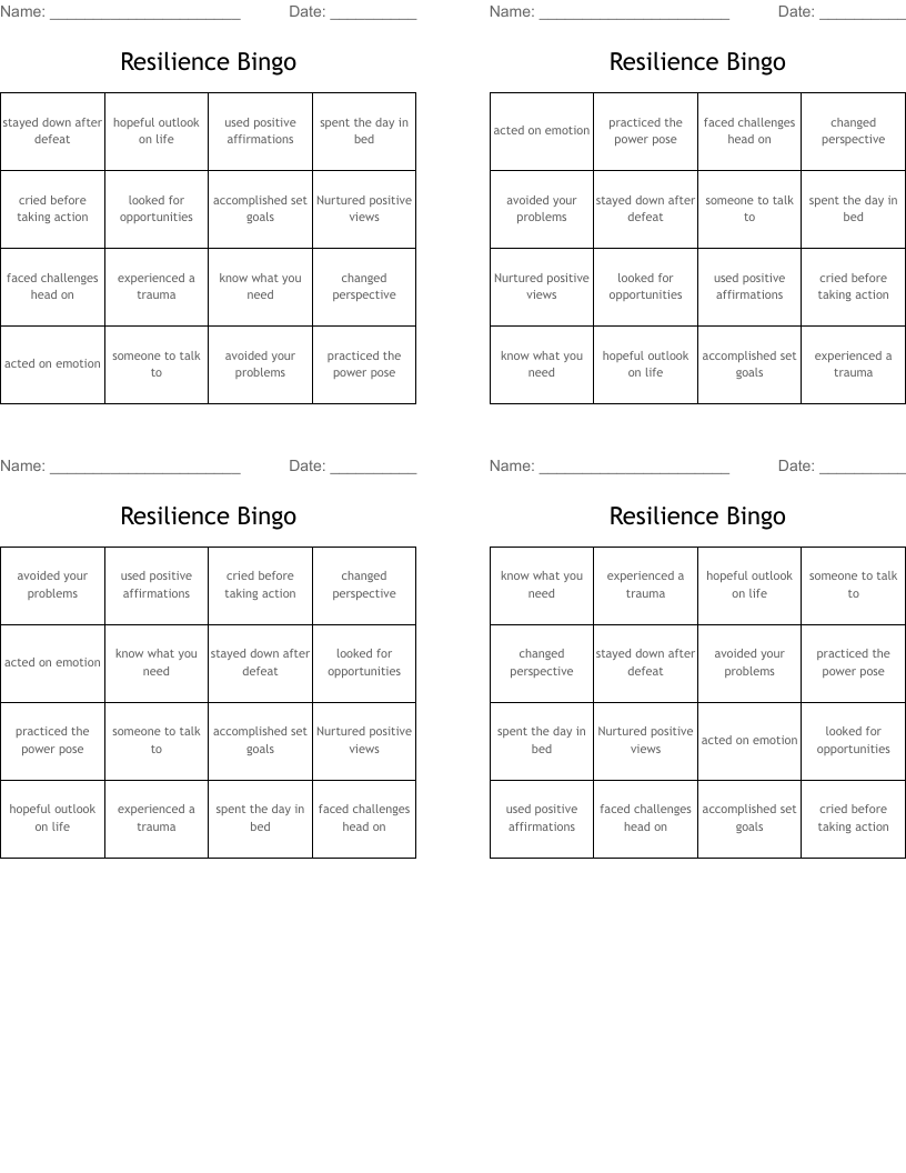 Resilience Bingo