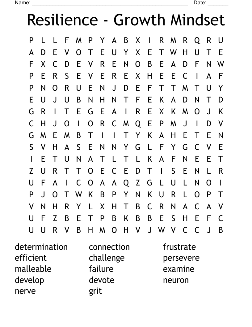 Resilience - Growth Mindset Word Search
