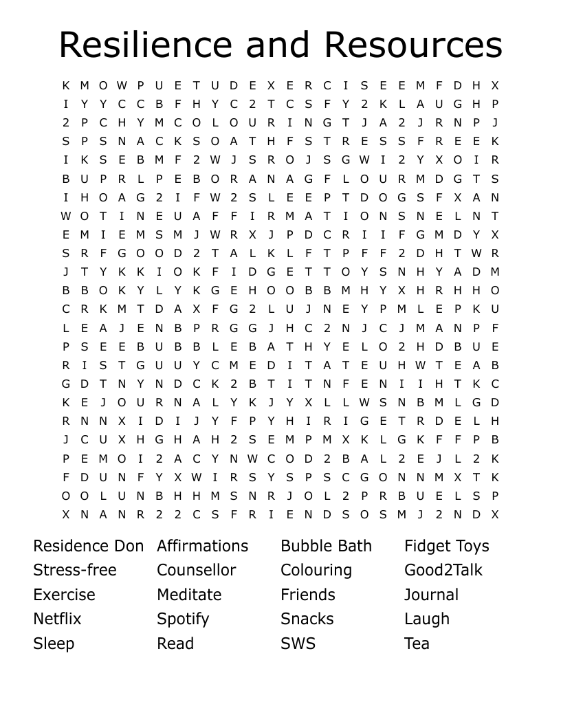 Resilience and Resources Word Search