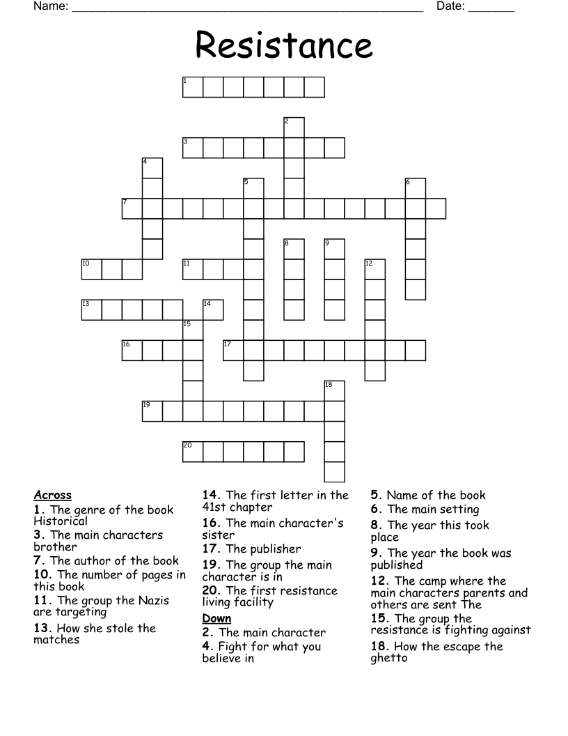 Resistance Crossword