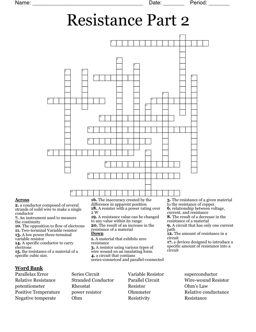 Resistance Part 2 Crossword