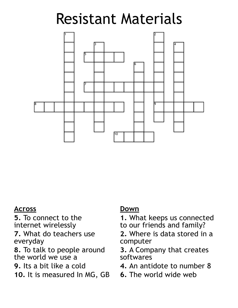 Resistant Materials Crossword