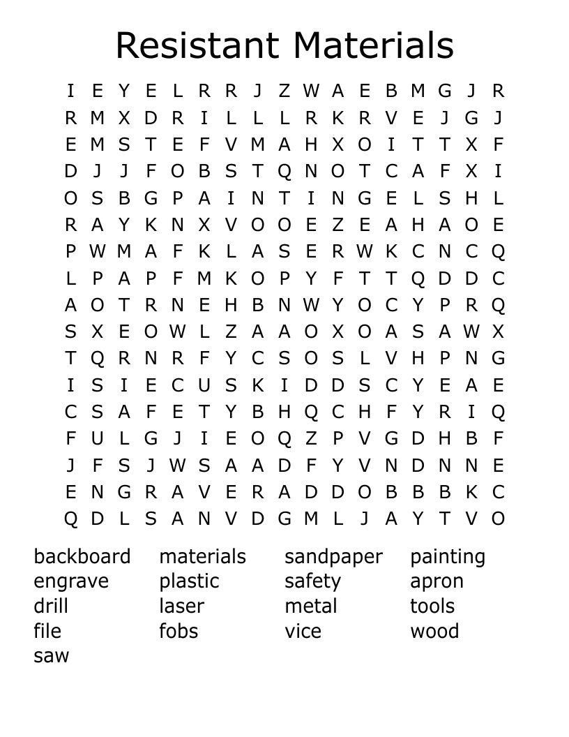 Resistant Materials Word Search