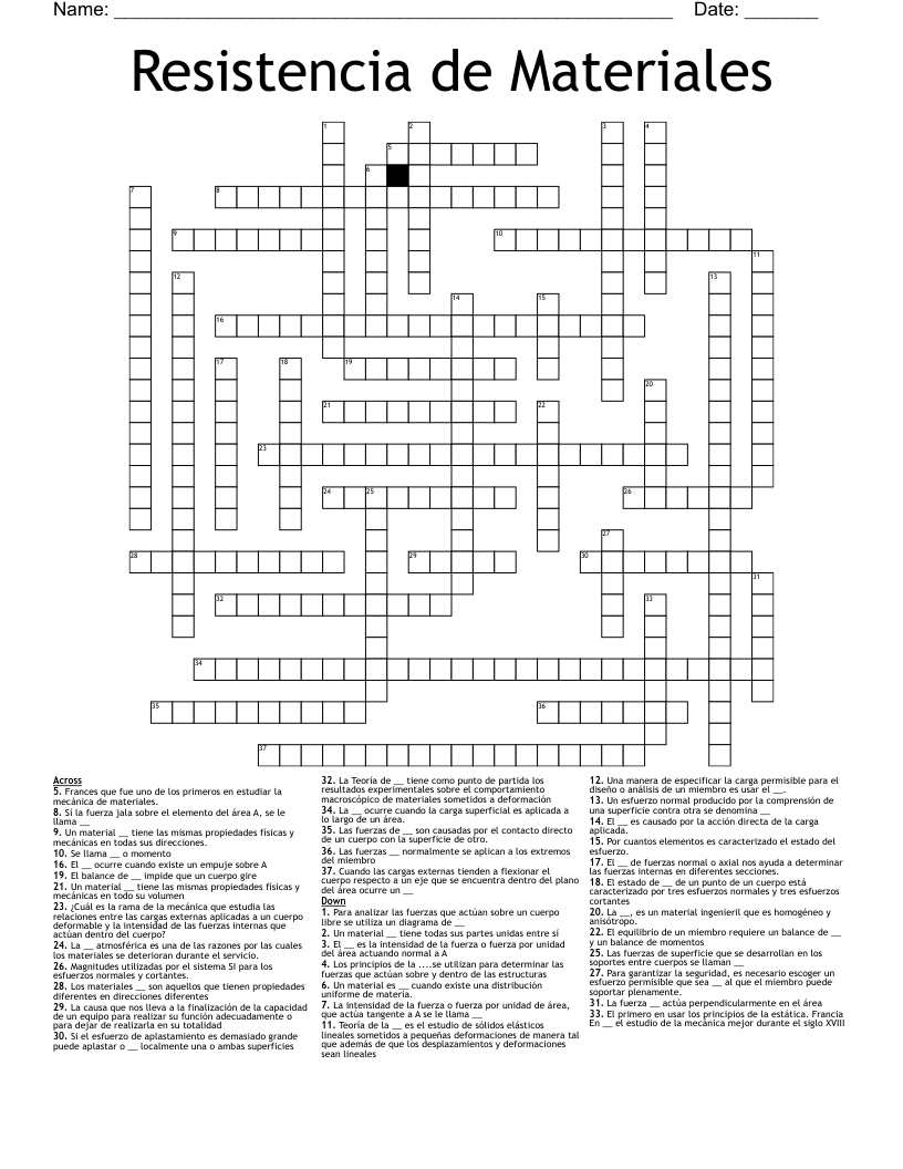 Resistencia de Materiales Crossword