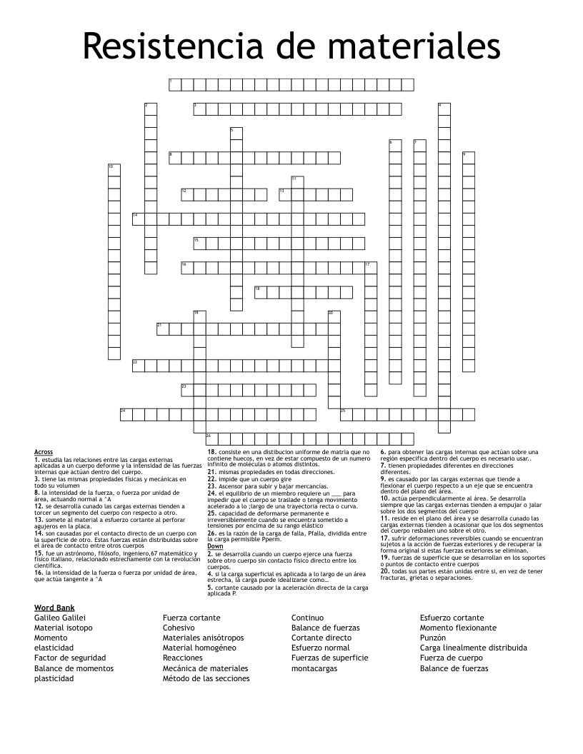 Resistencia de materiales Crossword