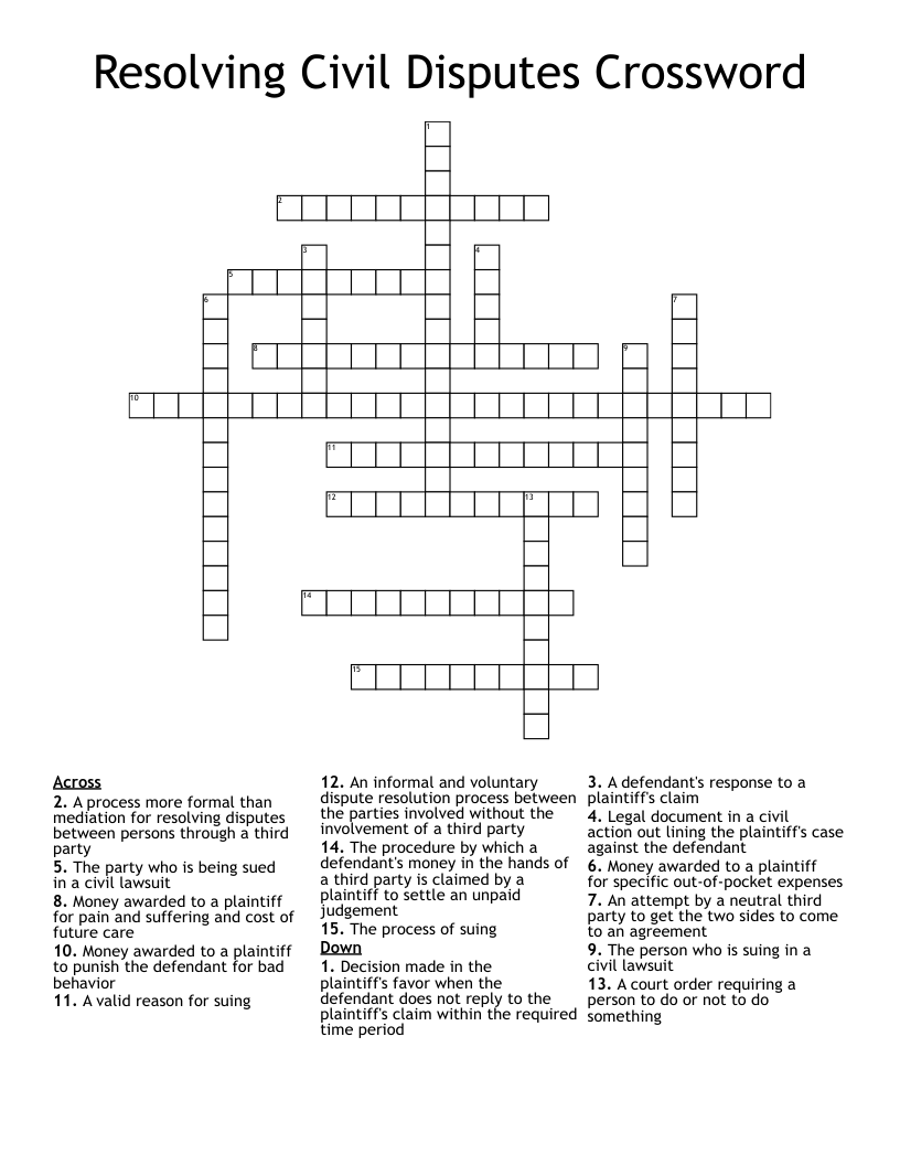 Resolving Civil Disputes Crossword