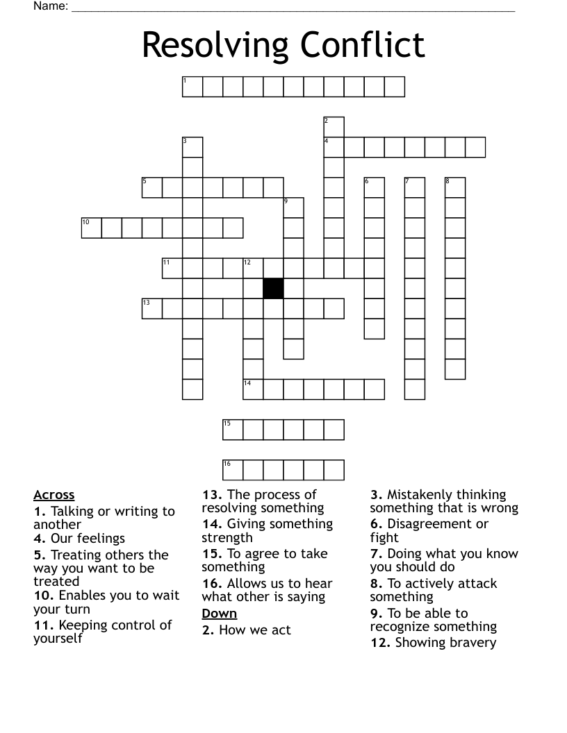 Resolving Conflict Crossword