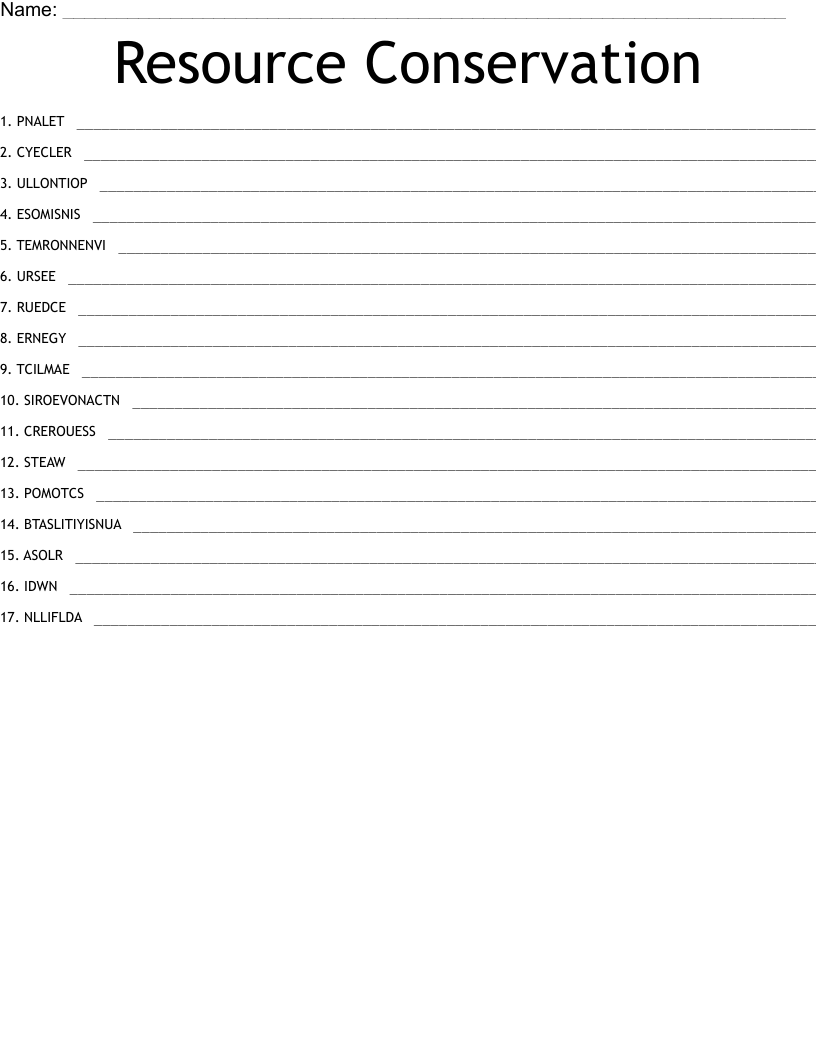 Resource Conservation Word Scramble