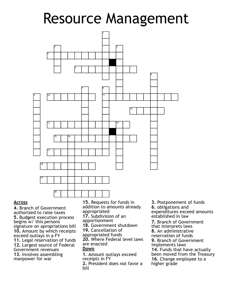 Resource Management Crossword