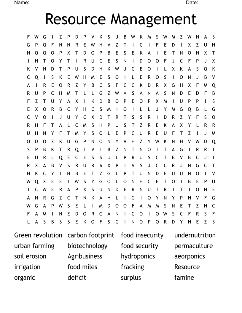Resource Management  Word Search