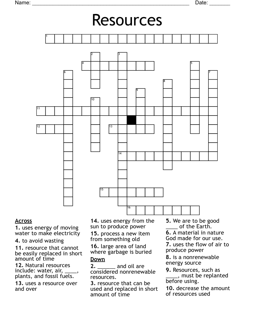 Resources Crossword