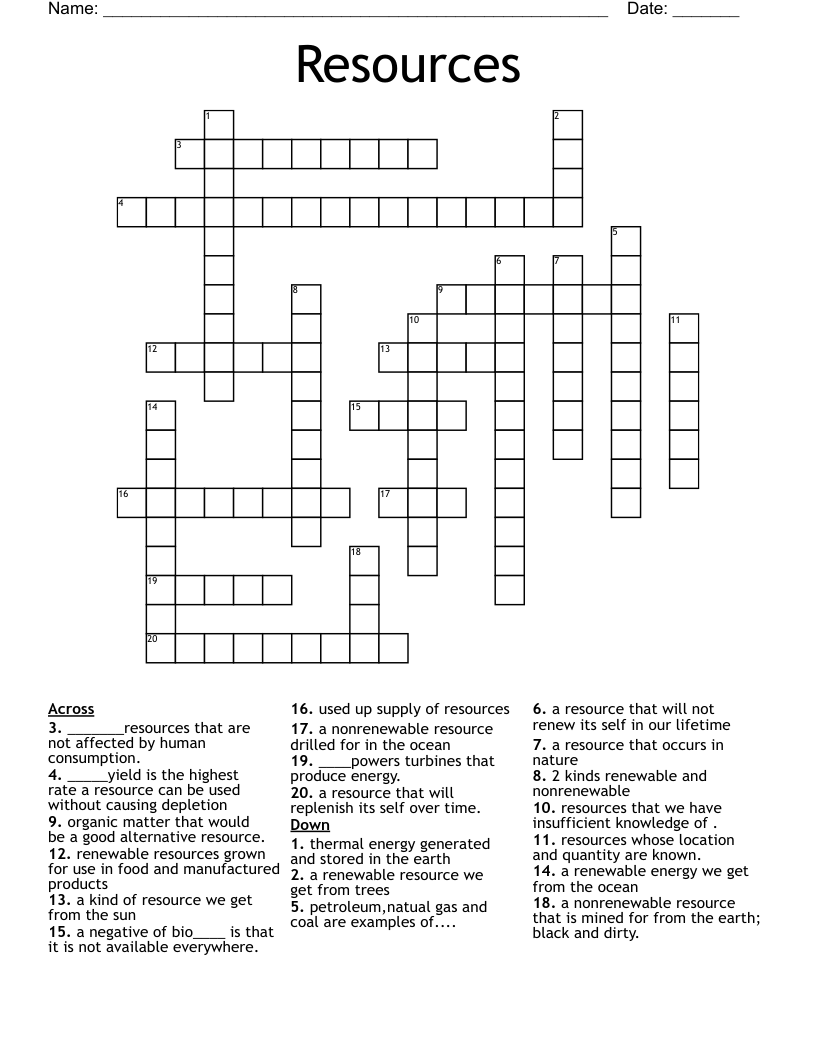 Resources Crossword