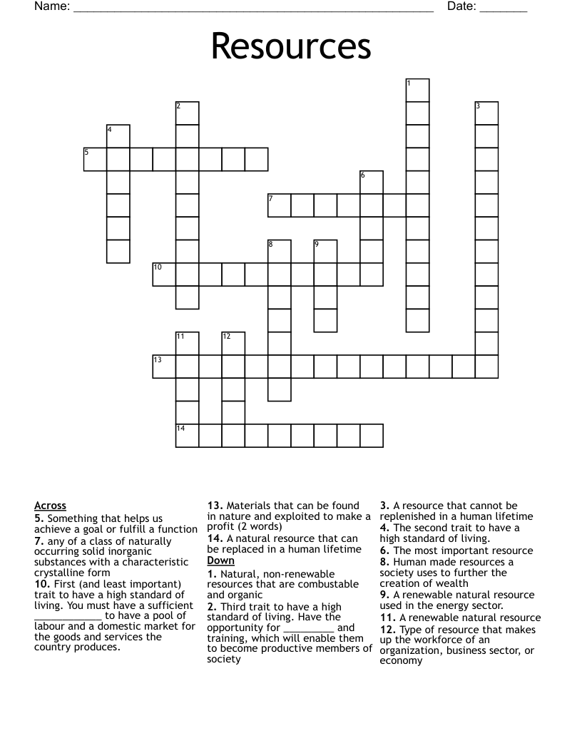 Resources Crossword