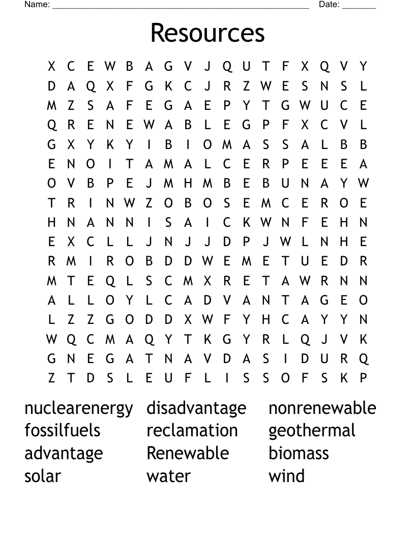 Resources Word Search