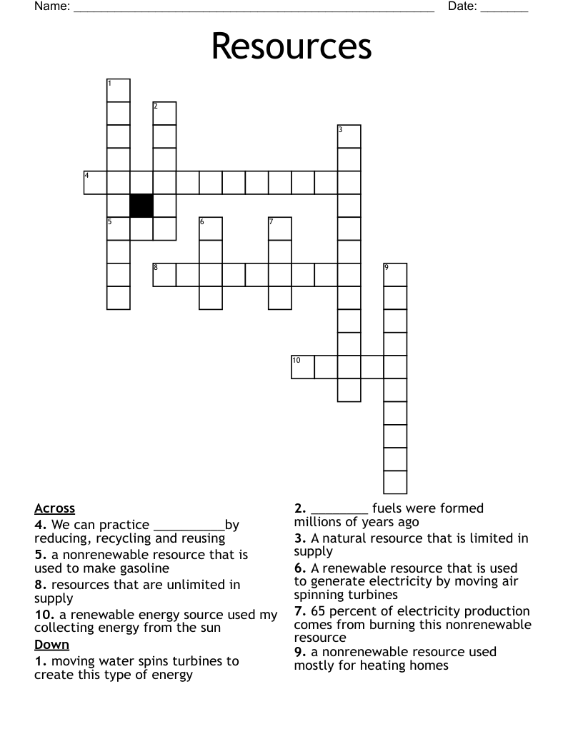 Resources Crossword
