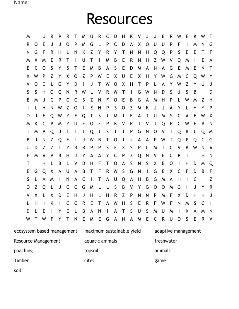 Resources Word Search