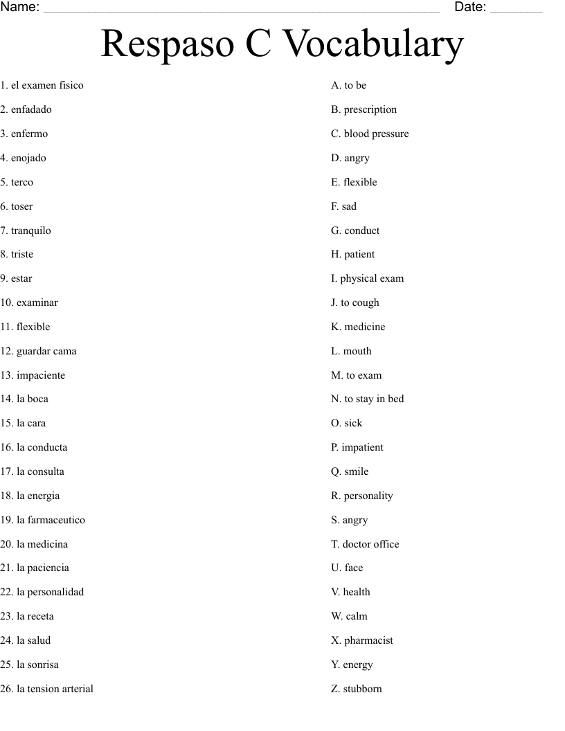 Respaso C Vocabulary  Worksheet