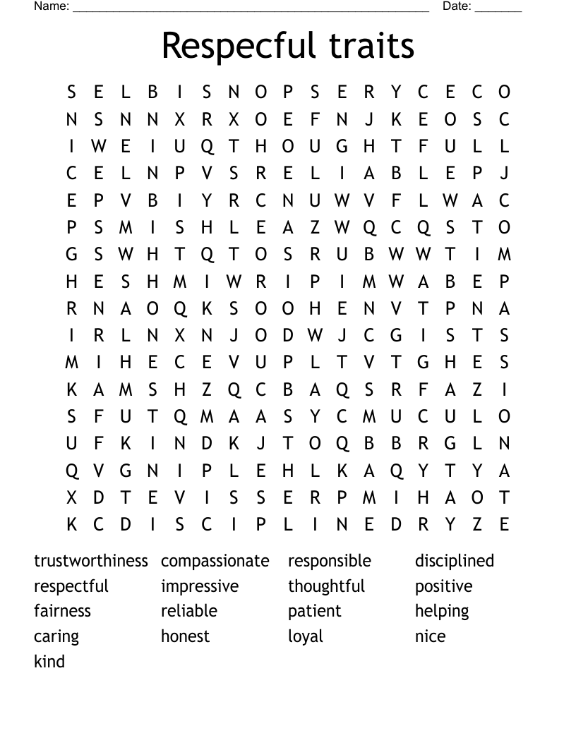 Respecful traits Word Search