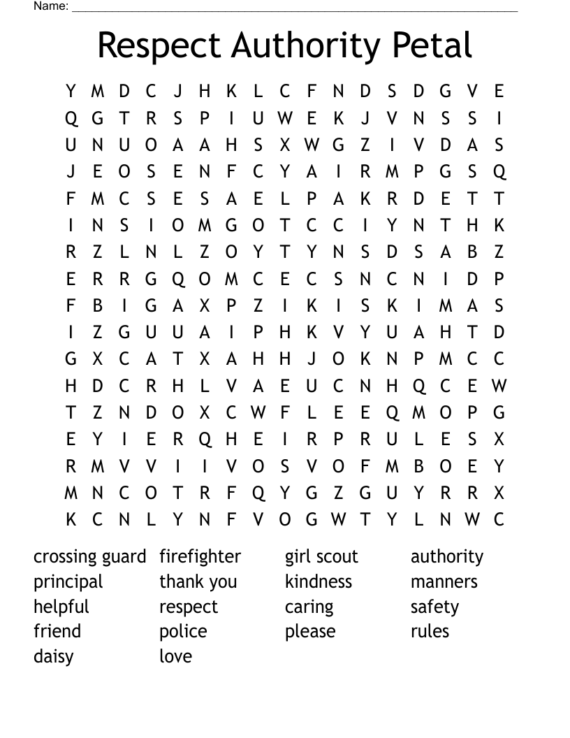 Respect Authority Petal Word Search