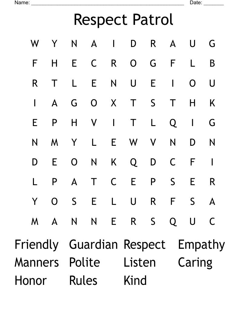 Respect Patrol Word Search