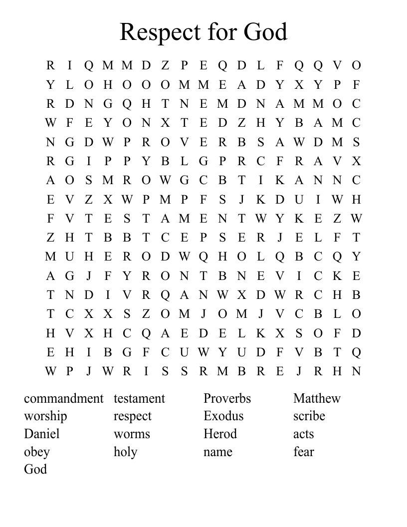 Respect for God Word Search