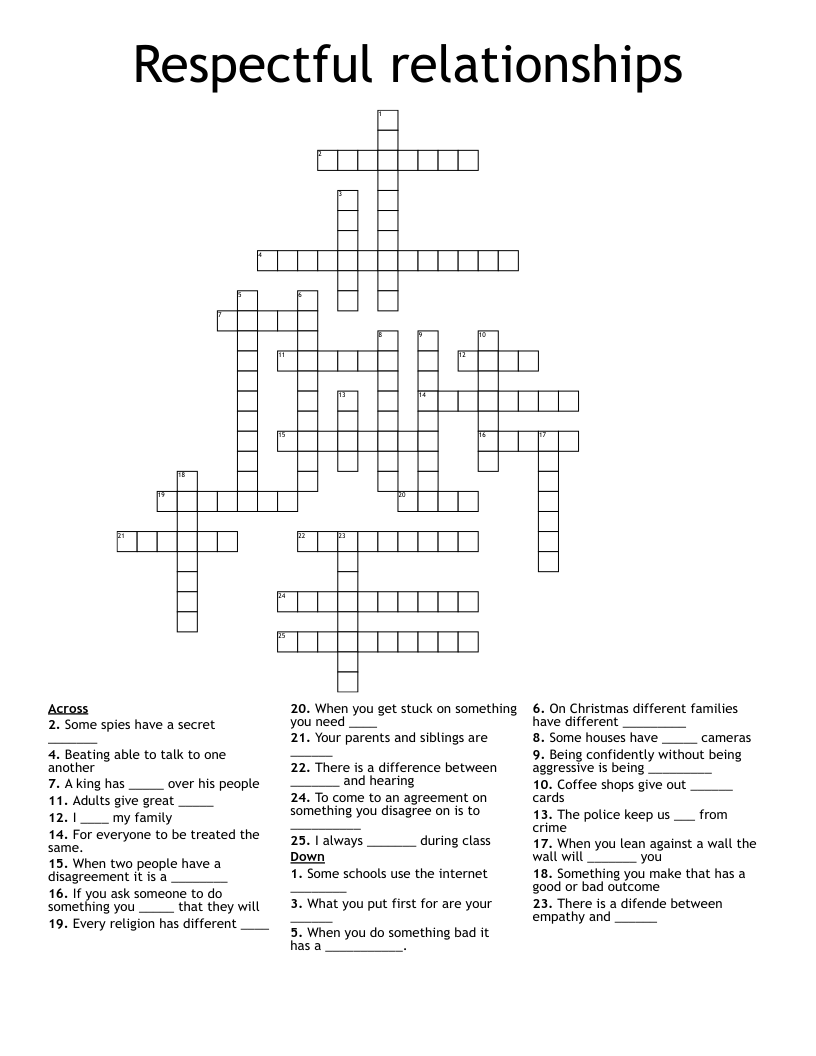 Respectful relationships  Crossword