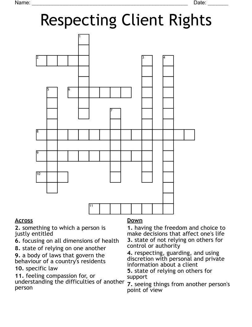 Respecting Client Rights Crossword