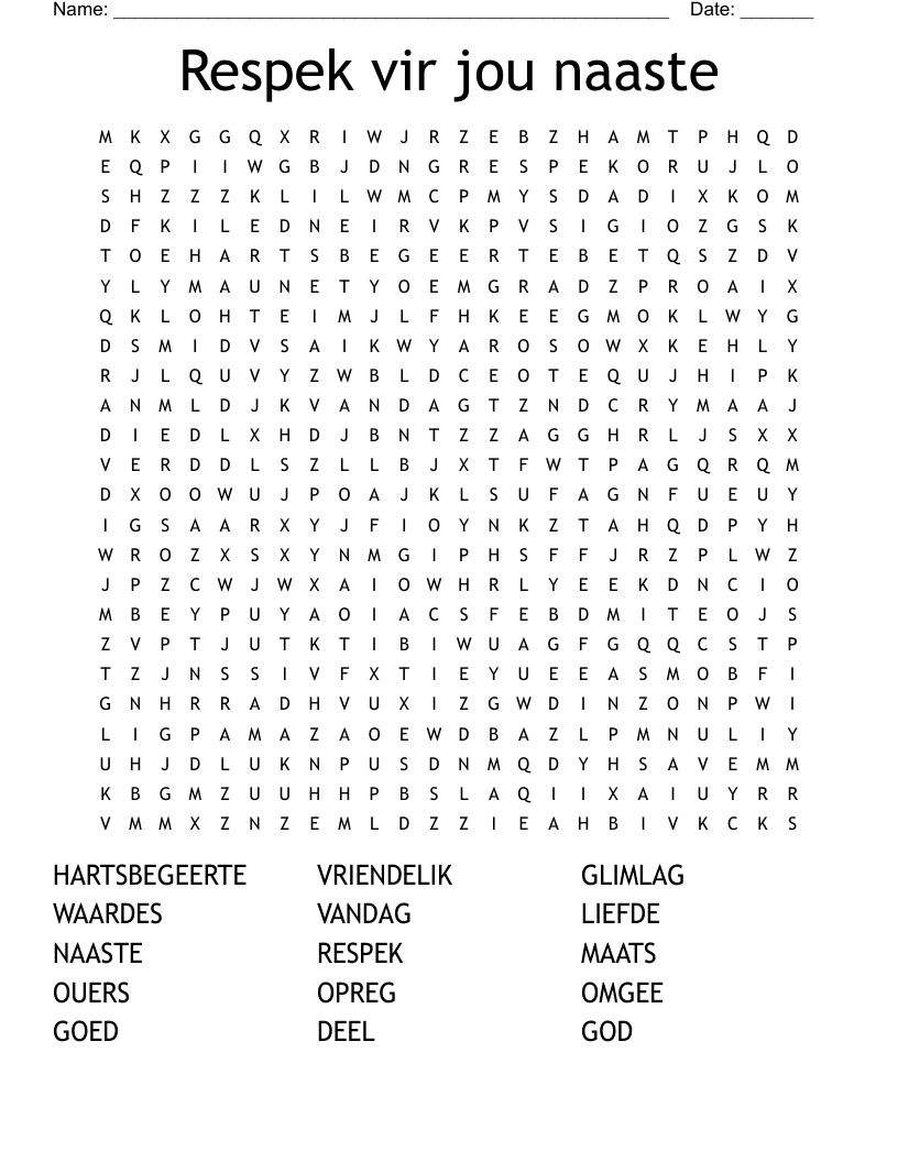 Respek vir jou naaste Word Search